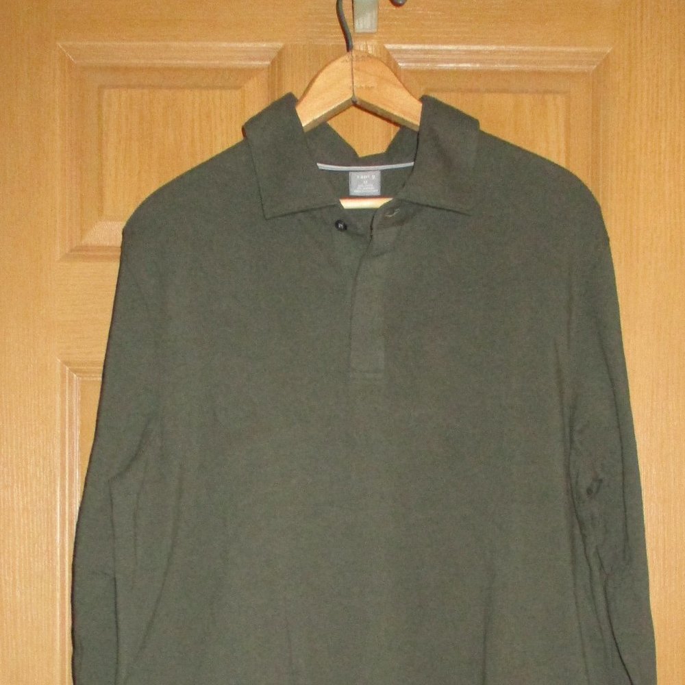 Apt. 9 Men’s Long Sleeve Collared Polo Shirt Olive Green Size Medium Cotton